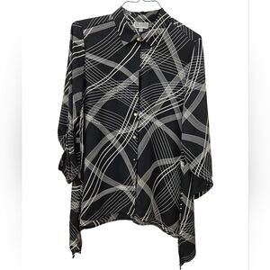 JM Collection Women's  Printed Button Front Handkerchief Hem Blouse S:Med.